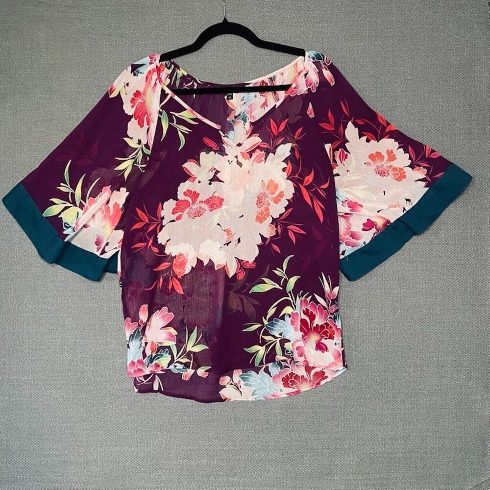 Express Flowy Floral Kimono V Neck Sheer Tunic Blouse Small